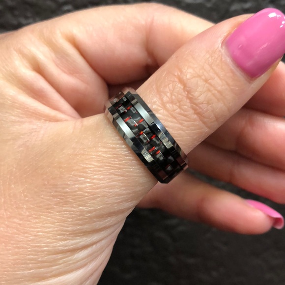 Red and black tungsten ring